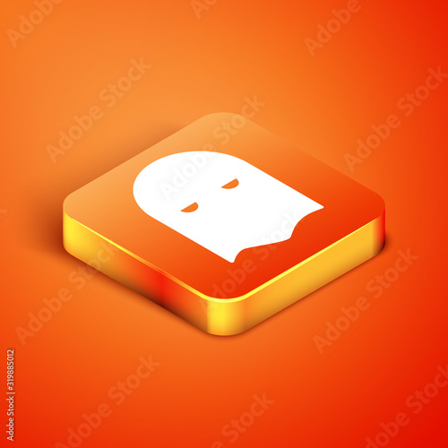 Isometric Executioner mask icon isolated on orange background. Hangman, torturer, executor, tormentor, butcher, headsman icon. Vector Illustration