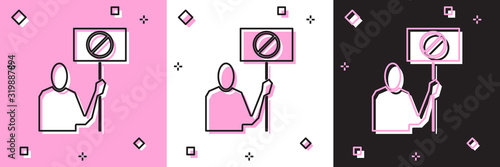 Set Nature saving protest icon isolated on pink and white, black background. Earth planet protection, environmental issues demonstration. Vector Illustration