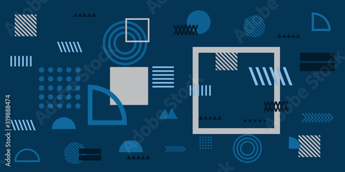 Memphis simple blue abstract circle line rectangle box arrow cross mountain river pie egypt basic shape background for shirt. Suit for pattern and presentation background.