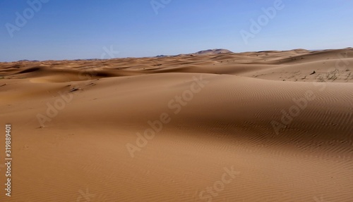 Sand dune with interesting shades and texture before desert landscape in Sahara during midday sun  Morocco  Africa