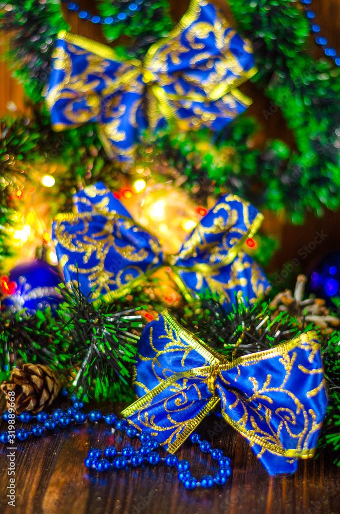 Christmas background, toys on the Christmas tree Christmas background, toys on the Christmas tree