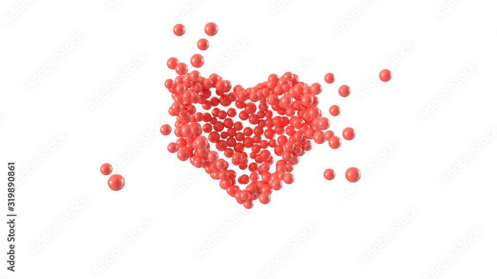 Heart shape made out of shiny spheres. Valentine's Day. 3D rendering.