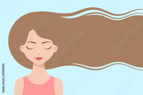 Dreamy cartoon girl with long flowing hair