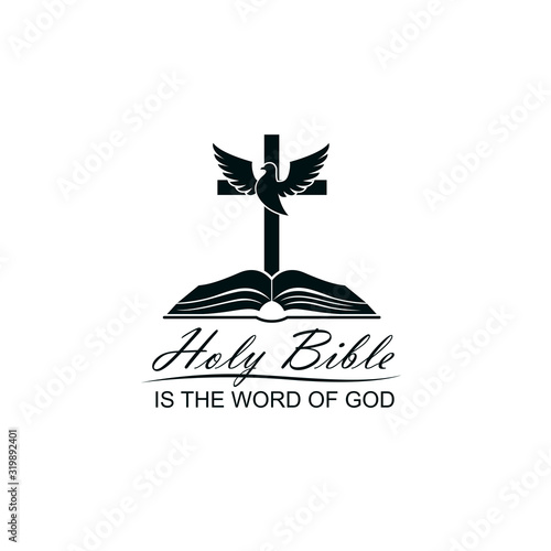 bible, cross and dove icon isolated on white background 