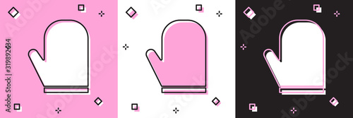 Set Oven glove icon isolated on pink and white, black background. Kitchen potholder sign. Cooking glove. Vector Illustration