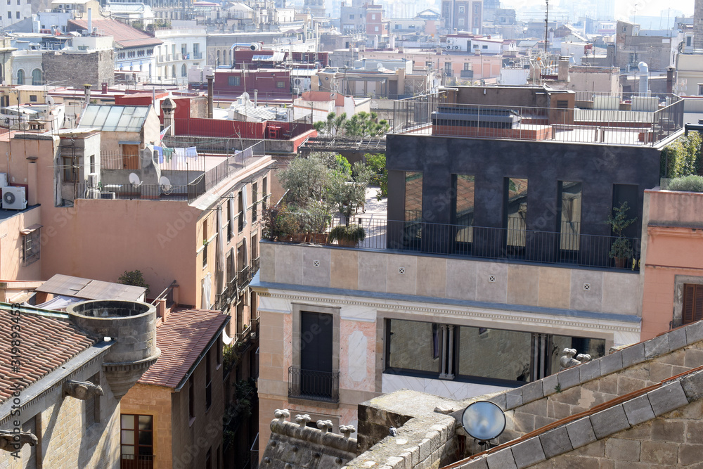 View of Sunny Buildings & Rooftops of Barcelona City 