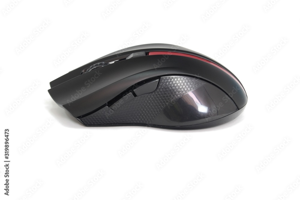 Gaming black computer mouse isolated on white background. Gaming black computer mouse isolated on white background.