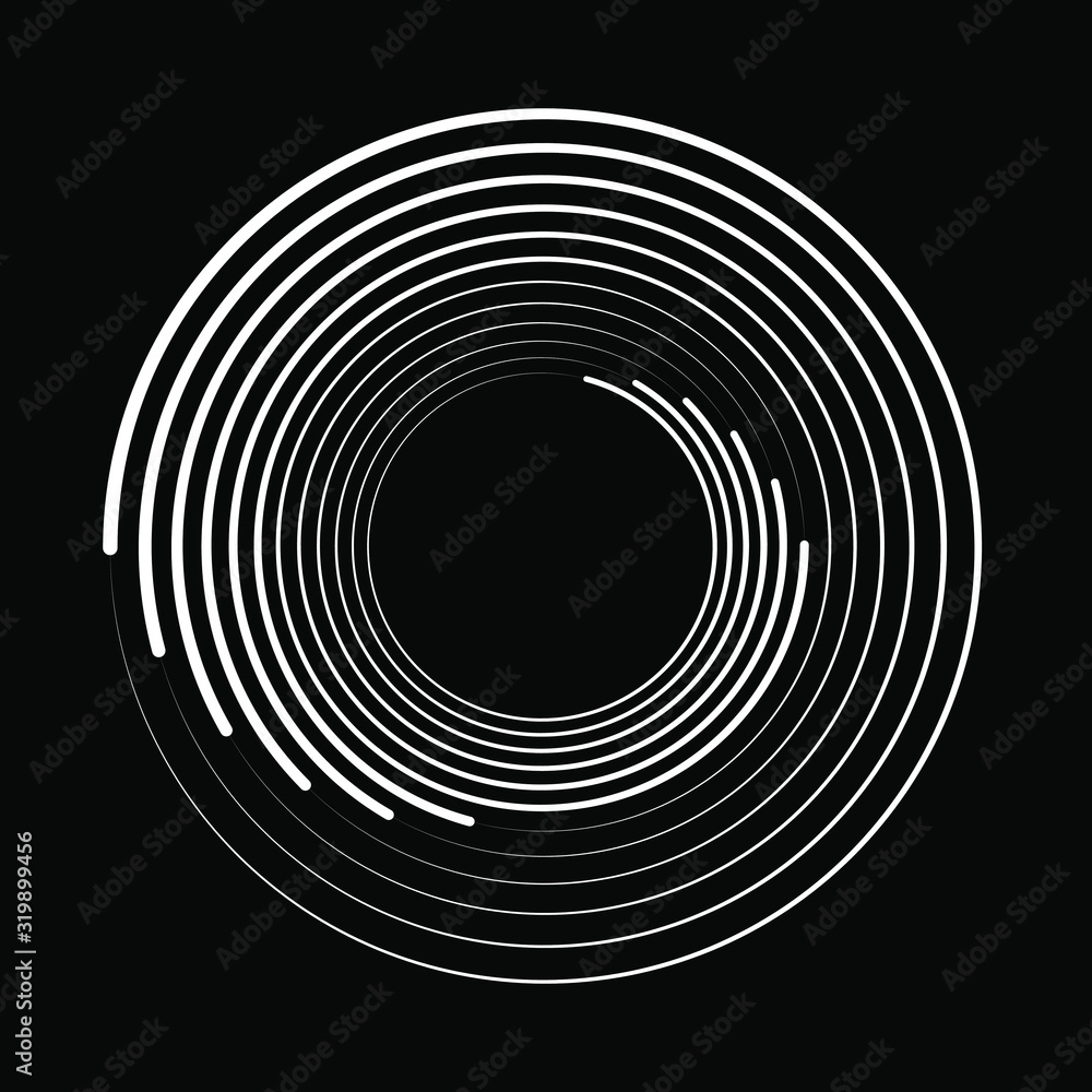 White abstract stripes in round form. Geometric art. Design element for border frame, logo, tattoo, sign, symbol, web pages, prints, posters, template, monochrome pattern and abstract background White abstract stripes in round form. Geometric art. Design element for border frame, logo, tattoo, sign, symbol, web pages, prints, posters, template, monochrome pattern and abstract background