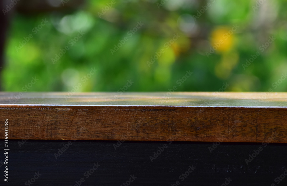 Wooden balcony with sunlight On a natural background Wooden balcony with sunlight On a natural background