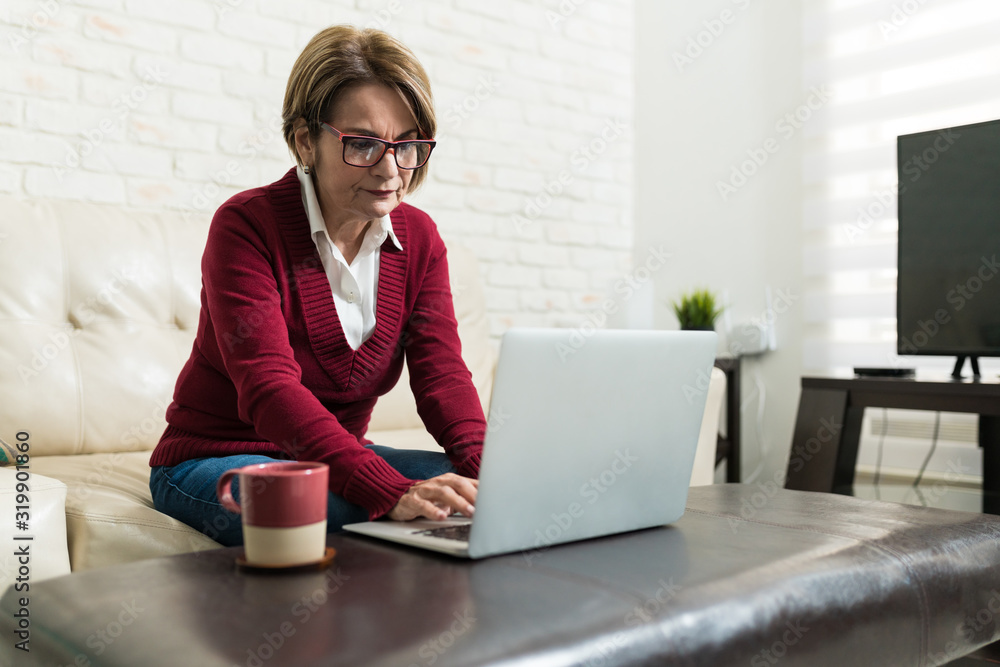Senior Woman Using Laptop At Home Senior Woman Using Laptop At Home