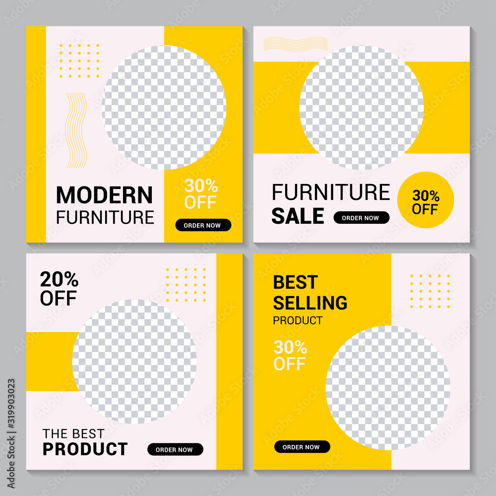 set of modern furniture slides social media post sale banner ad template vector set of modern furniture slides social media post sale banner ad template vector
