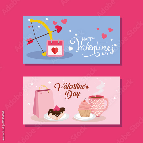 set of happy valentines day cards with decoration