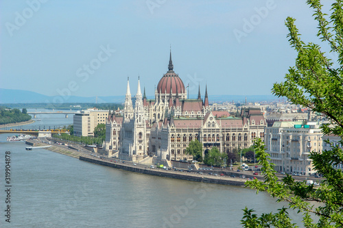 Landscape view of the Hungarian Parliament Building (Országház) and Danube river in the morning. Budapest, Hungary.