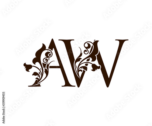 Luxury Brown A  W and AW Letter Logo Icon.