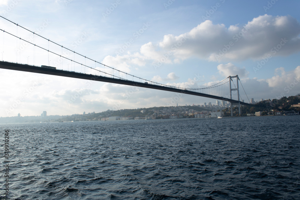 Fototapeta premium Photo of the Bridge of Sehitler on July 15, bosphorus bridge, underneath.