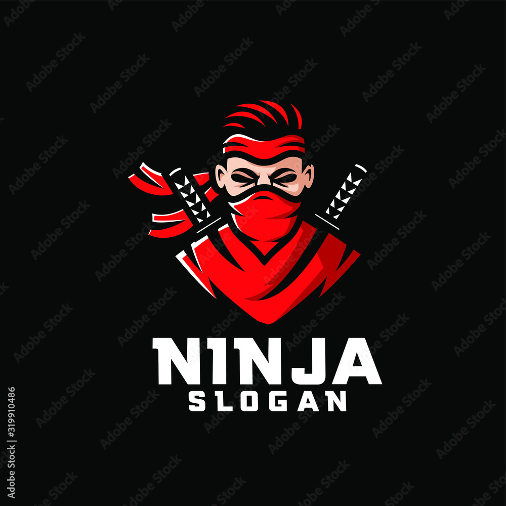 red ninja character logo design cartoon Stock Vector | Adobe Stock