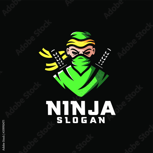 green ninja character logo design cartoon