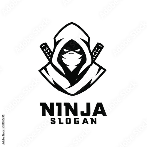 black white ninja character logo design cartoon