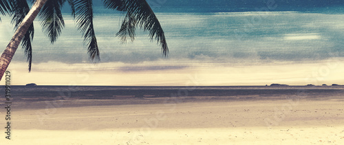 coconut palm tree with beach retro paint