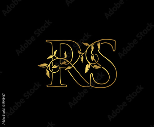 Luxury Gold R, A and RA Letter Classy Floral Logo Icon,  Elegant Design. photo