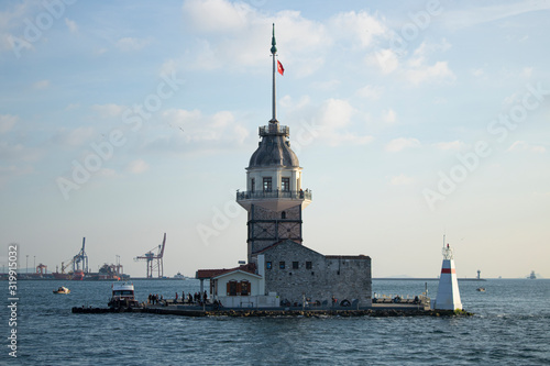 The Maiden's Tower is photographed closely. Photographed on the ferry. © Caner