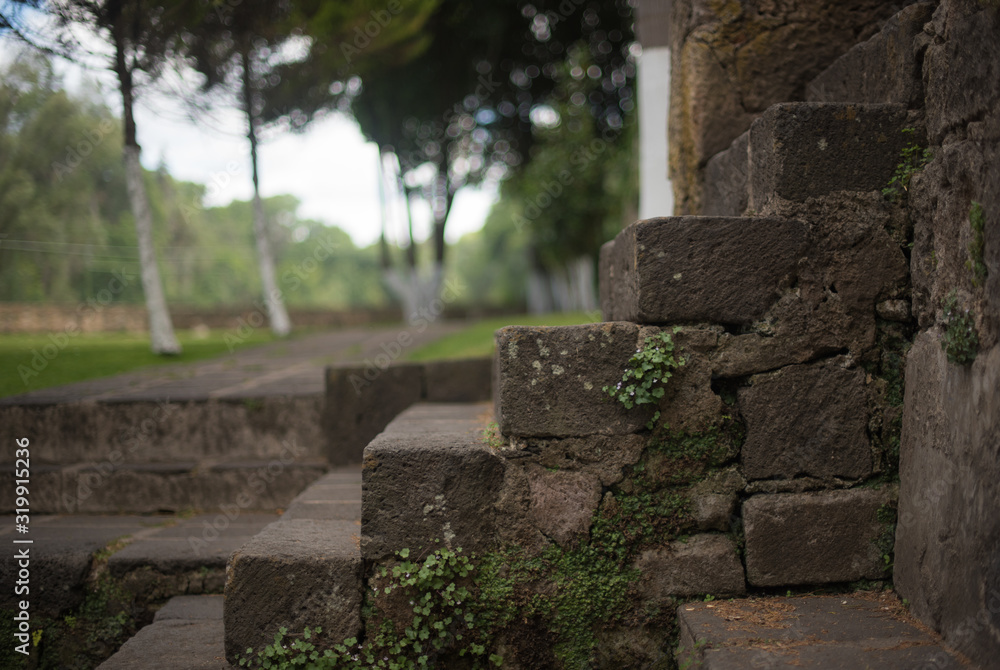 Close up of the stairs inside old plantation Ex Hacienda San Miguel Regla