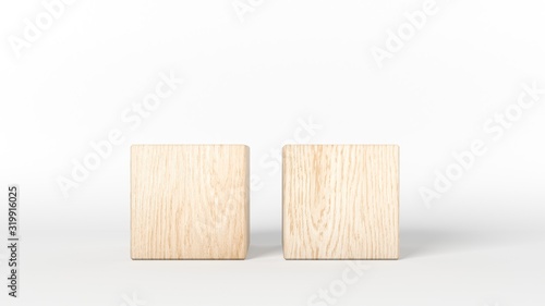 Two wooden blocks isolated on white background. 3d illustration.