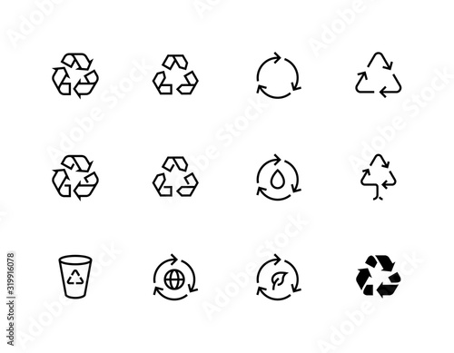 Recycle symbol. Recycling vector icons editable line set