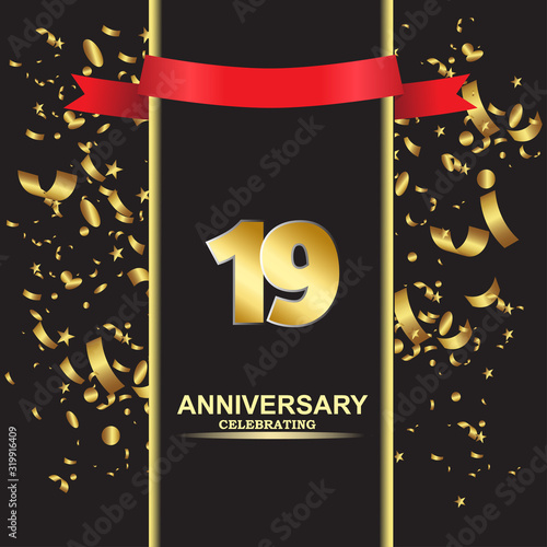 19 Year Anniversary Vector Template Design Illustration