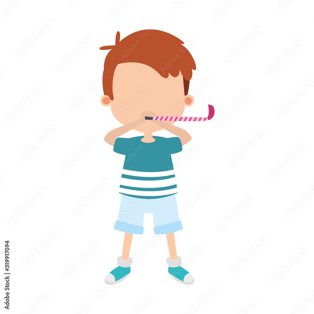 cartoon boy blowing a horn blower