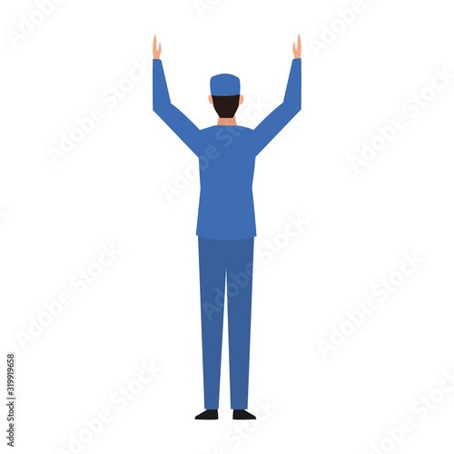 car mechanic with arms up icon