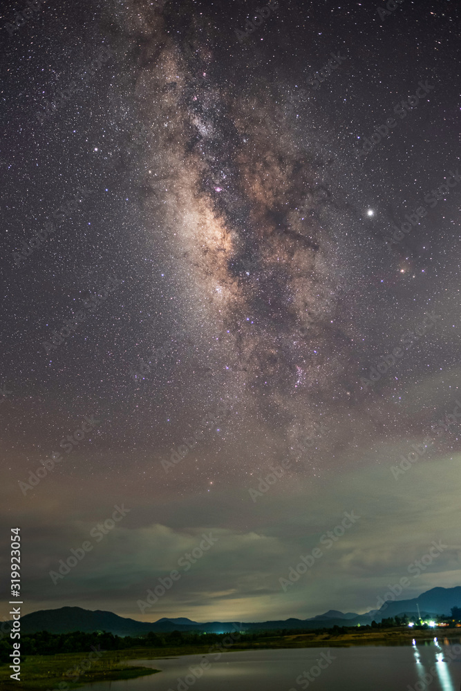Fototapeta premium At night have stars, milky way and galaxies filled the dark sky.
