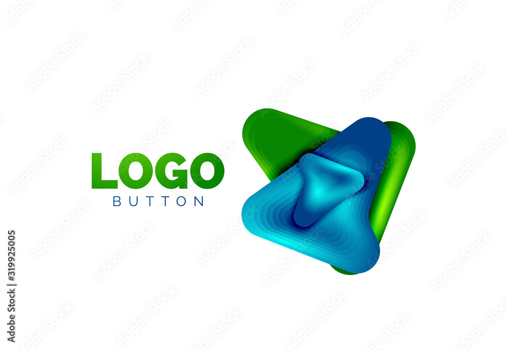 Arrow logo template. Or play or download button logotype template. Minimal geometrical design, 3d geometric bold symbol in relief style with color blend steps effect. Vector Illustration Arrow logo template. Or play or download button logotype template. Minimal geometrical design, 3d geometric bold symbol in relief style with color blend steps effect. Vector Illustration