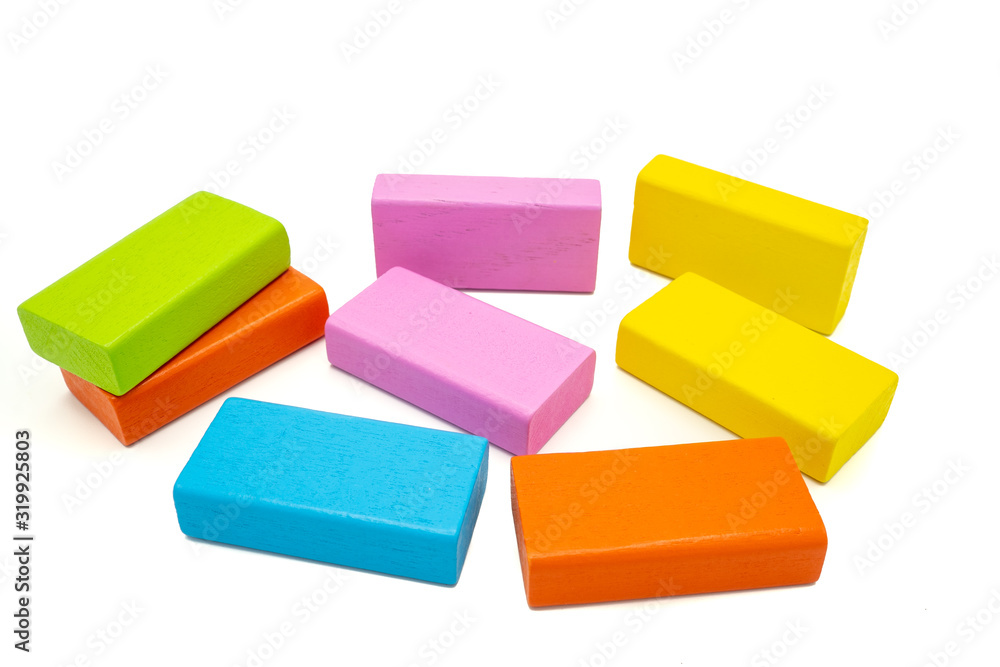 Multicolored rectangle wooden building blocks isolated on white background. Multicolored rectangle wooden building blocks isolated on white background.