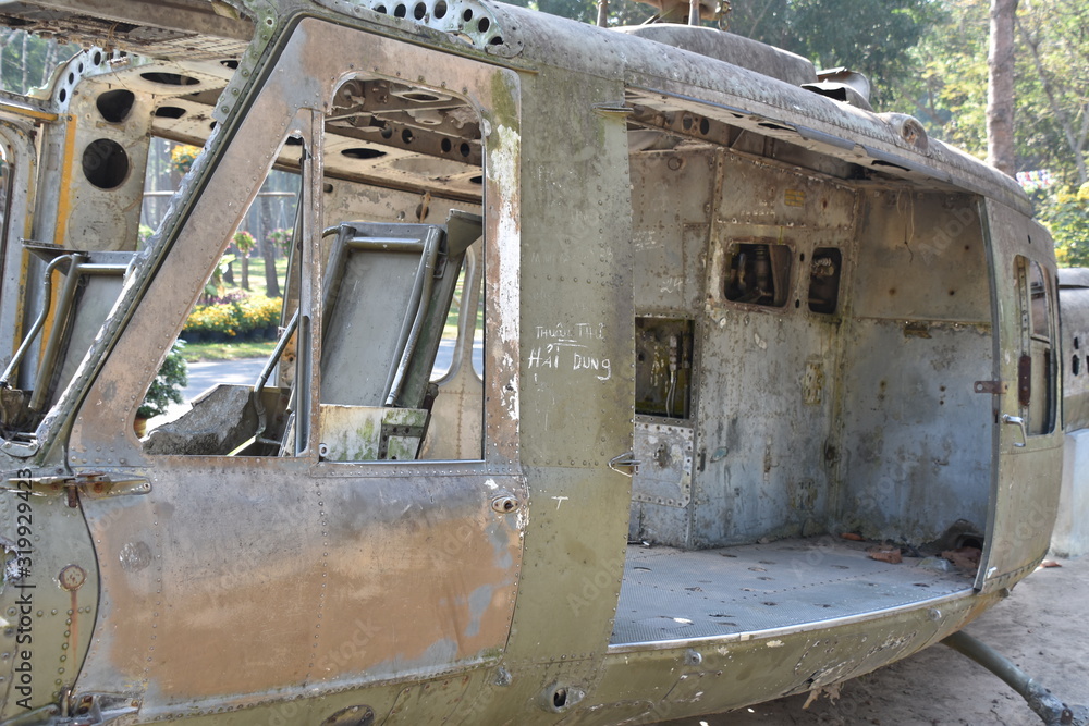 UH-1A Helicopter Wreckage, Full Side View, Vietnam