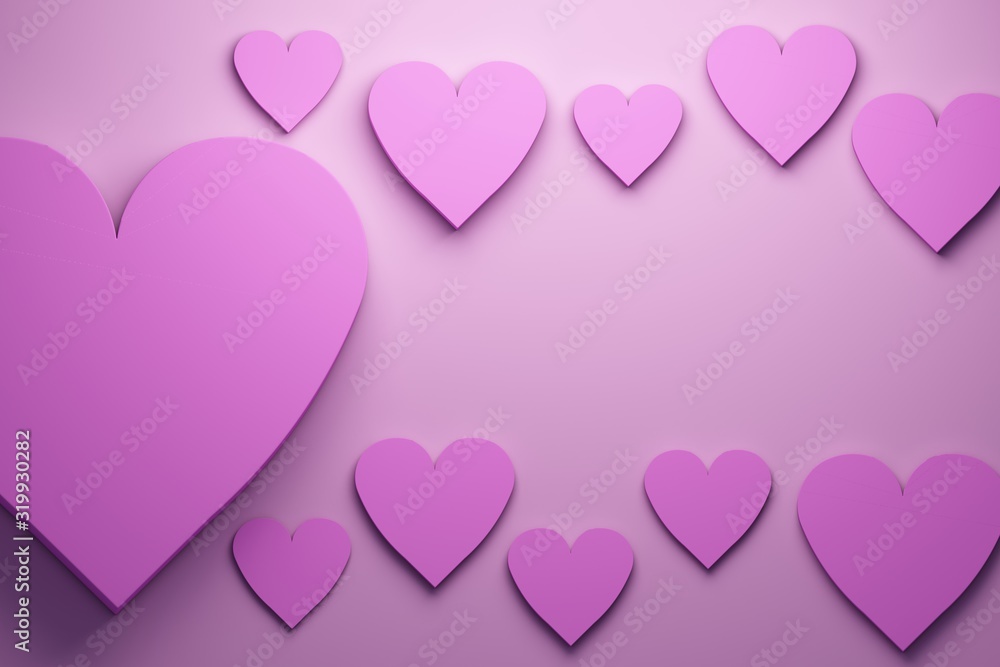 Pink Hearts Background. 3D Render illustrations