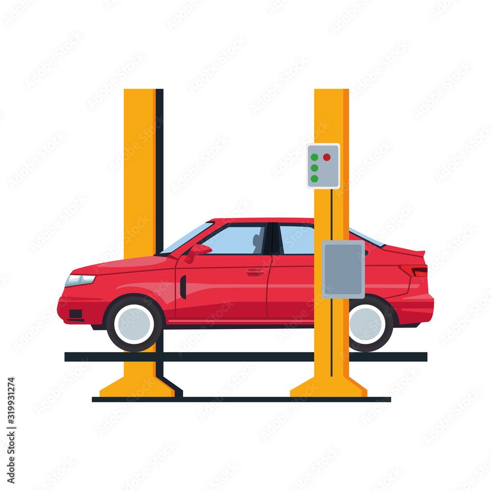 car repair service design of car on car lift, colorful design car repair service design of car on car lift, colorful design