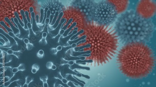 3d illustration pathogenic viruses causing infection in host organism , Viral disease outbreak , influenza virus H5N1, Flu, coronaviruses, Virus abstract background.