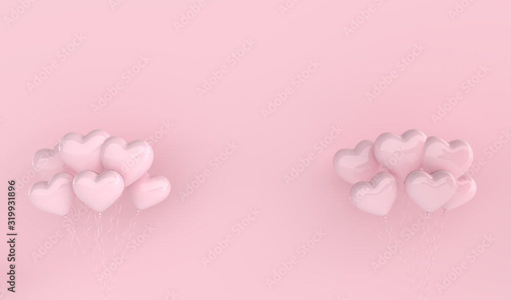 Holiday Greeting Card for Valentine's Day with balloon heart  background love valentine concept 3d render. Romantic template for wedding, women's day.