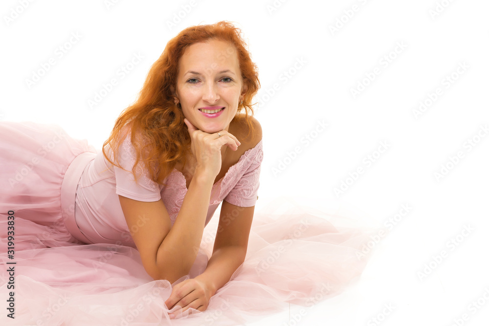 studio fashion portrait of beautiful young woman, sitting, on wh studio fashion portrait of beautiful young woman, sitting, on wh