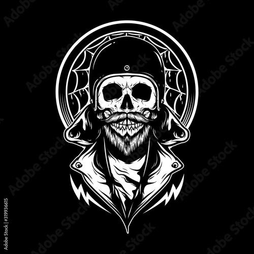 skull wearing helmet retro,cafe racer