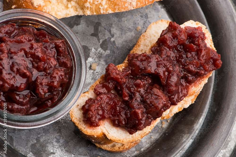 Sweet bread (challah) with cherry jam Sweet bread (challah) with cherry jam