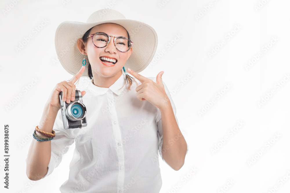 sian woman raising dance hands Joyfully On a white background. sian woman raising dance hands Joyfully On a white background.