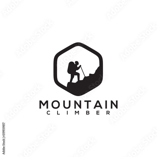 Moutain climber logo design vector template