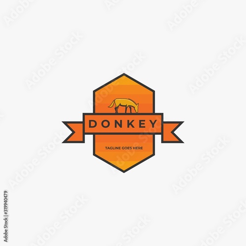 Vector Logo Illustration Donkey Pose Vintage Badge Style
