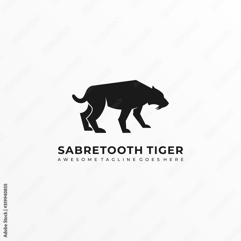 Vector Logo Illustration Saber Tooth Silhouette Style