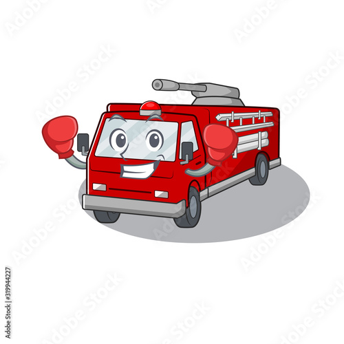 Sporty Boxing fire truck mascot character style