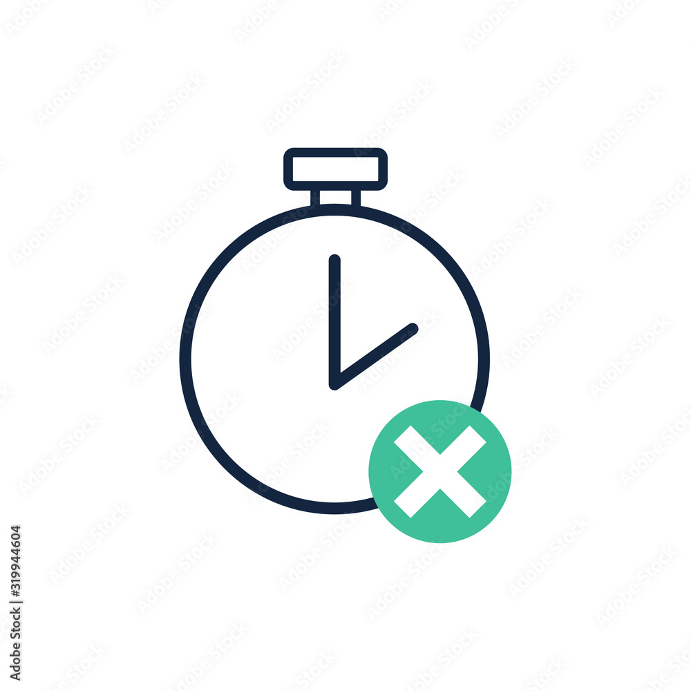 Time and clock line with cross sign,vector illustration Time and clock line with cross sign,vector illustration
