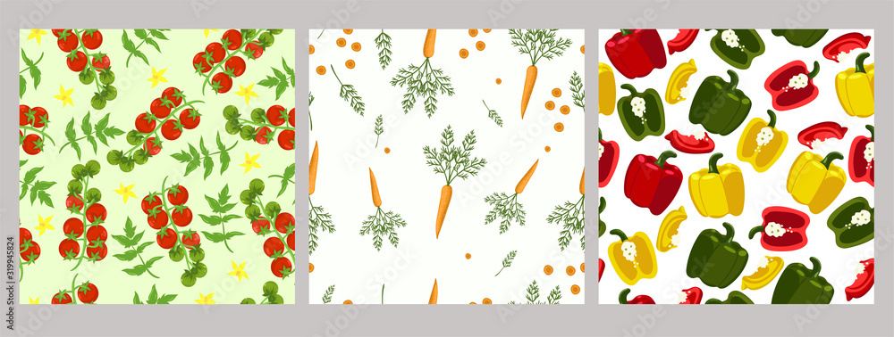 Set of seamless patterns of vegetables .Vector graphic