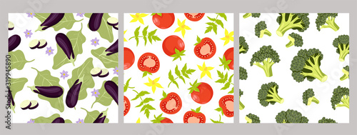 Set of seamless patterns of vegetables .Vector graphic